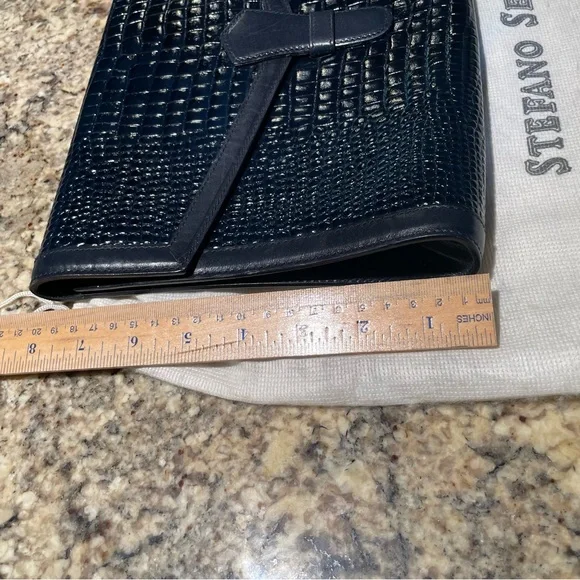 Stefano Serapian navy blue alligator crocodile embossed leather clutch vintage - Picture 6 of 8